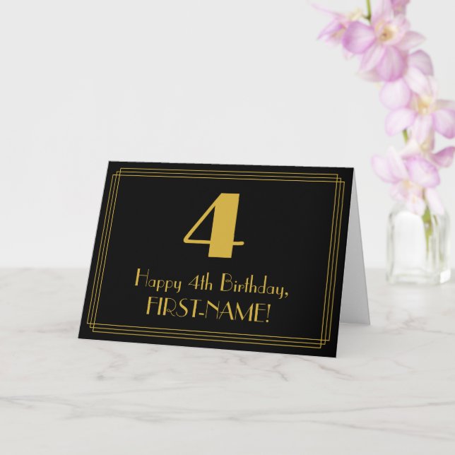 Tarjeta 4.º Cumpleaños: Estilo Art Deco inspirado "4" + No (Orquídea)