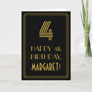 Tarjeta 4.º Cumpleaños: Estilo Art Decó inspirado "4" y no