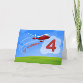 Tarjeta 4.º cumpleaños, nieto, avión rojo
