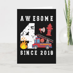 Tarjeta 4.º cumpleaños niño bombero nacido en 2018