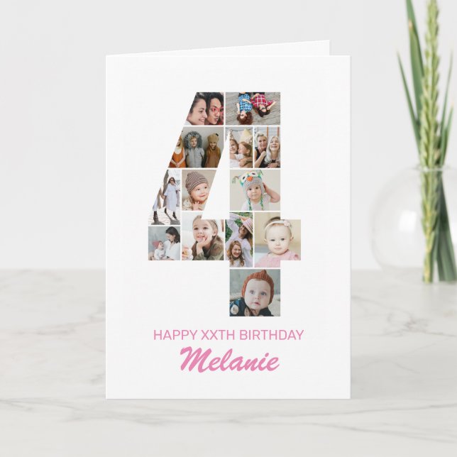 Tarjeta 4.º cumpleaños número 4 Collage de fotos personali (Anverso)
