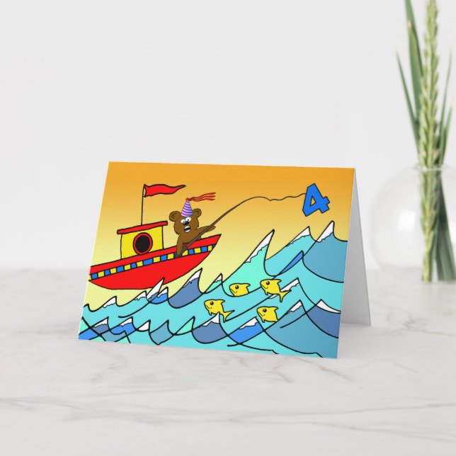 Tarjeta 4.º cumpleaños para la pesca de niños y Fiestas (Anverso)