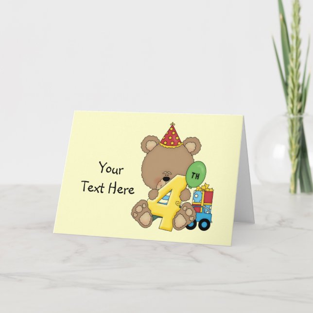 Tarjeta 4.º niño oso de cumpleaños (personalizable) (Anverso)