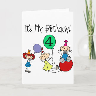 Tarjeta 4.º Palo Niños Fiestas Camisas de cumpleaños y reg