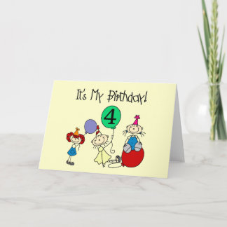 Tarjeta 4.º Palo Niños Fiestas Camisas de cumpleaños y reg