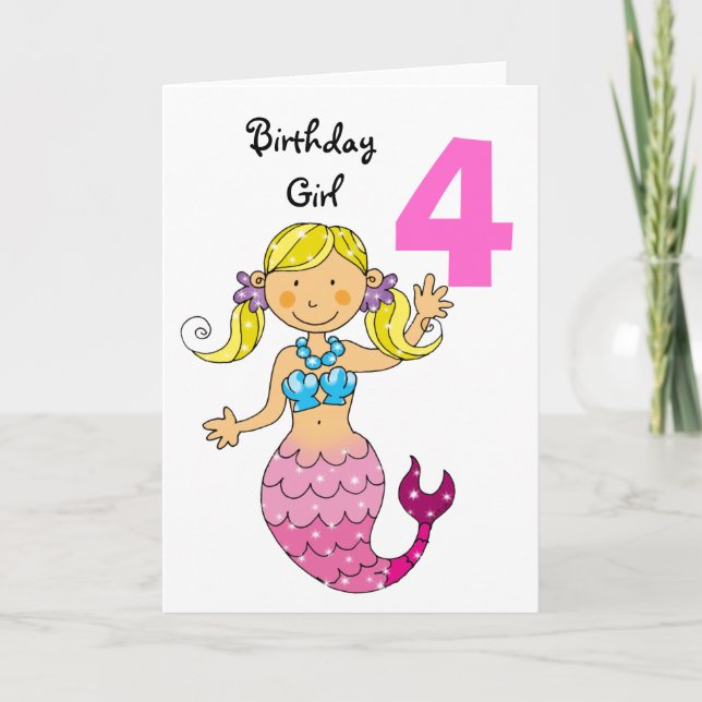 Tarjeta 4.º regalo de cumpleaños para una chica, sirena li (Anverso)