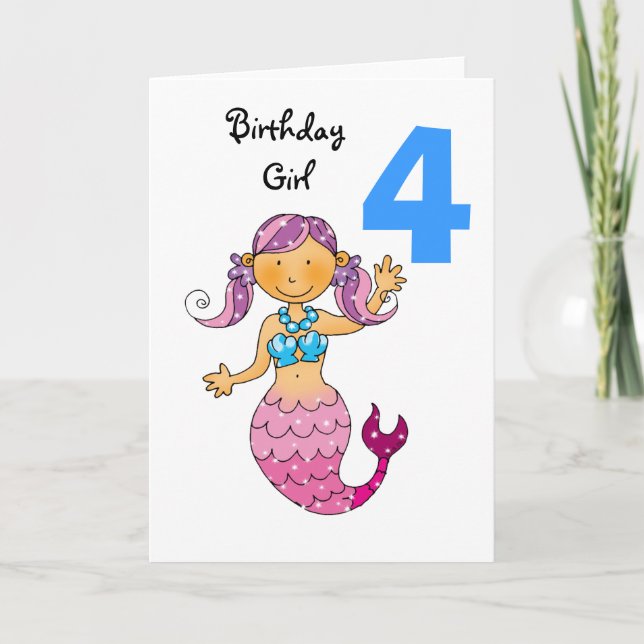 Tarjeta 4.º regalo de cumpleaños para una chica, sirena li (Anverso)