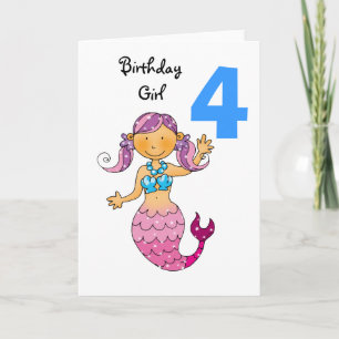 Tarjeta 4.º regalo de cumpleaños para una chica, sirena li