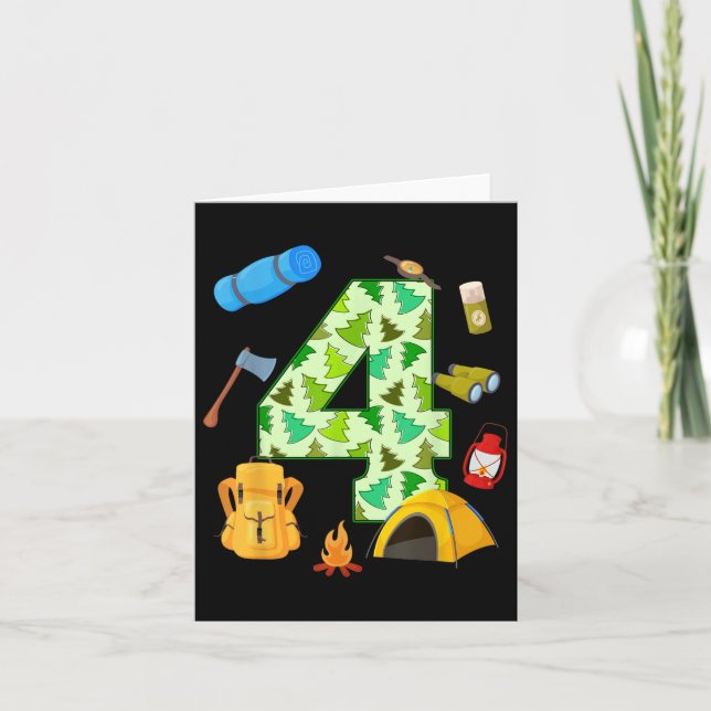 Tarjeta 4.º tema de campamento de cumpleaños niño de 4 año (Anverso)