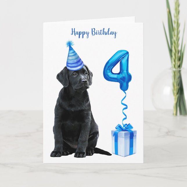 Tarjeta 4.º tema de la cachorro de cumpleaños - Cute Perro (Anverso)