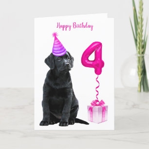 Tarjeta 4.º tema de la cachorro de cumpleaños - Perro lind