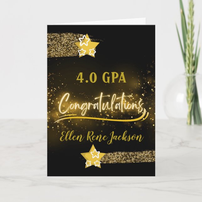 Tarjeta 4.0 GPA Enhorabuena Efecto Purpurina de las estrel (Anverso)