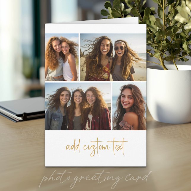 Tarjeta 4 Collage de Fotos - Letra de moda (Photo Greeting Card)