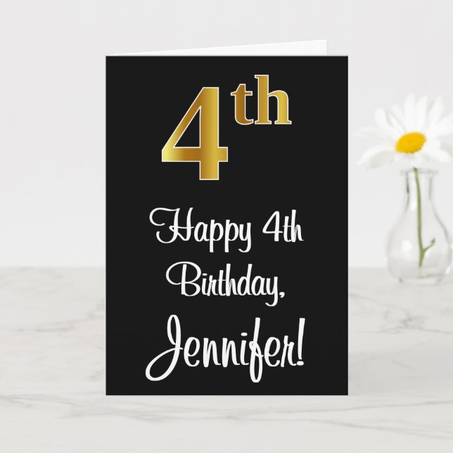 Tarjeta 4 Cumpleaños ~ Elegante Lujoso Faux Gold Look # (Planta pequeña)
