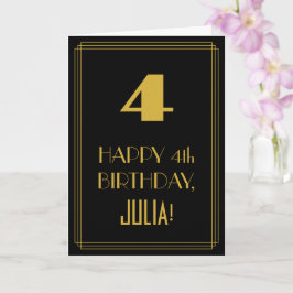 Tarjeta 4. Cumpleaños - Estilo Art Deco inspirado "4" y no