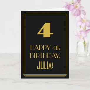 Tarjeta 4. Cumpleaños - Estilo Art Deco inspirado "4" y no