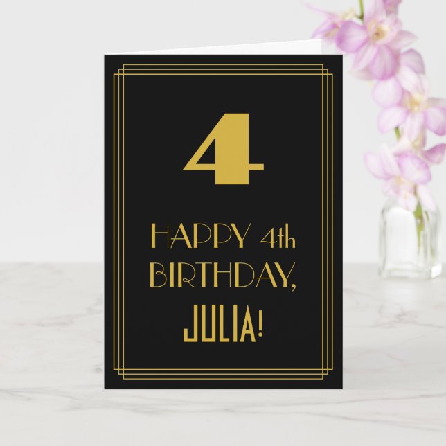Tarjeta 4. Cumpleaños - Estilo Art Deco inspirado "4" y no (Orquídea)