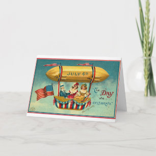 Tarjeta 4 de julio - Aeronave - Arte de época