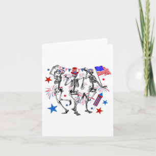 Tarjeta 4 De Julio Bailando Esqueletos Fuegos Artificiales