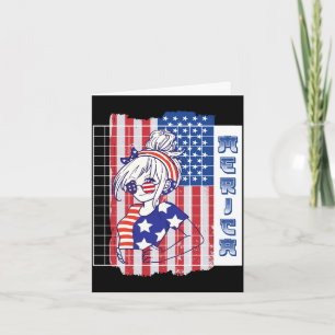 Tarjeta 4 de julio chica anime japonesa patriota americana