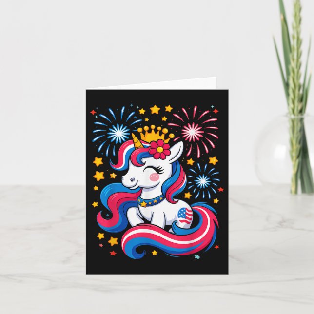 Tarjeta 4 De Julio Chicas Unicornios Niños Pequeños Americ (Anverso)