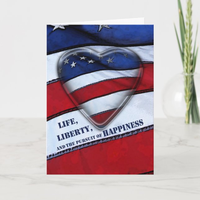 Tarjeta 4 de julio: Corazón patriótico Bandera estadounide (Anverso)