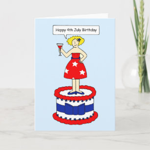 Tarjeta 4 de julio Dama Personalizado de cumpleaños en un 