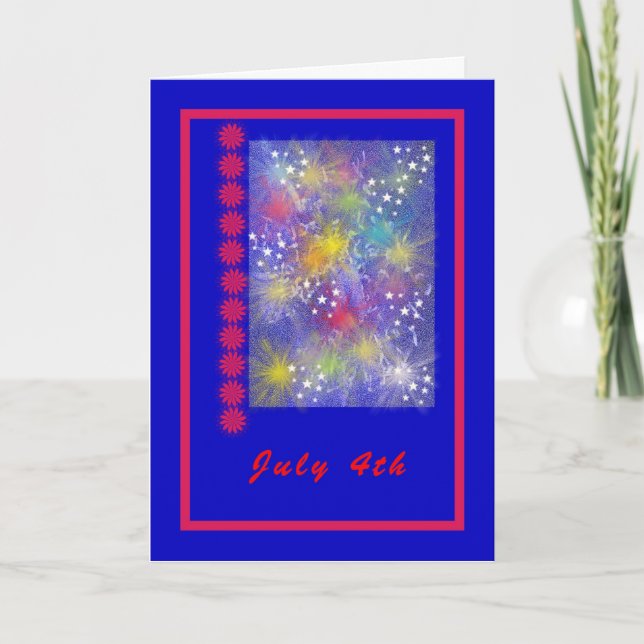 Tarjeta 4 de julio, Día de la Independencia con fuegos art (Anverso)