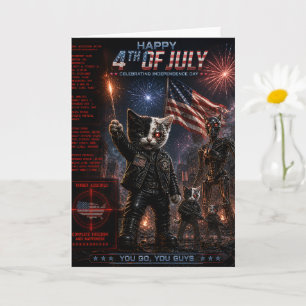 Tarjeta 4 de julio/Día de la Independencia/gato cyborg