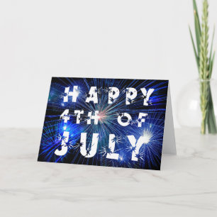 Tarjeta 4 de julio Fuegos artificiales en foto azul 3