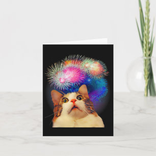 Tarjeta 4 De Julio Fuegos Artificiales Encantados Gato