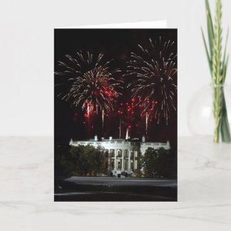 Tarjeta 4 de julio fuegos artificiales sobre la Casa Blanc