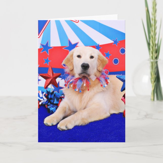 Tarjeta 4 de julio - golden retriever - artillero (Anverso)