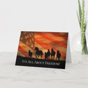 Tarjeta 4 de julio Libertad Bandera Patriótica de Caballos