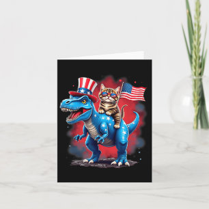 Tarjeta 4 De Julio Meowica Bandera Americana Gato Montando