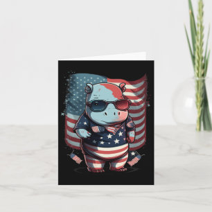 Tarjeta 4 De Julio Patriótico Hippo Bandera Estadounidense