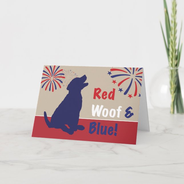 Tarjeta 4 de julio Perro picante de madera roja y azul (Anverso)