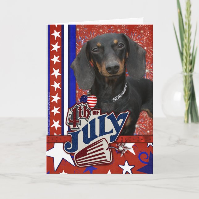 Tarjeta 4 de julio petardo - Dachshund (Anverso)