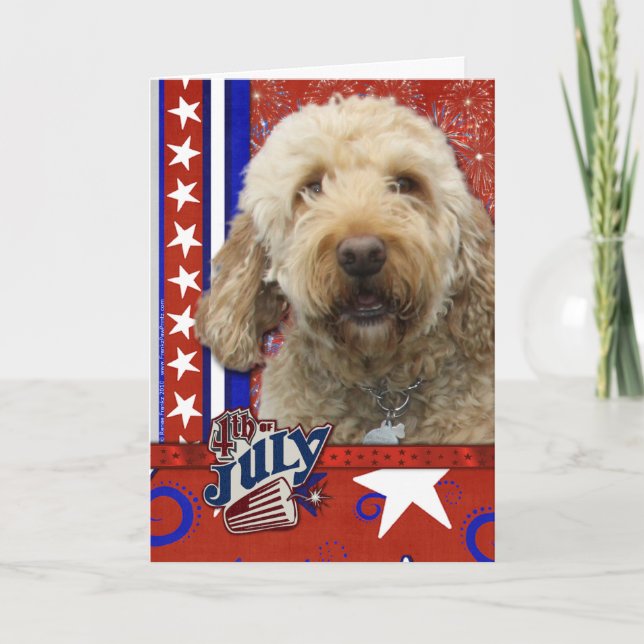 Tarjeta 4 de julio petardo - GoldenDoodle (Anverso)