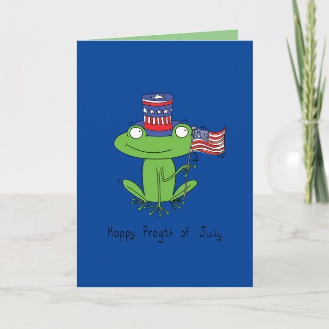 Tarjeta 4 de julio Rana norteamericana divertida (Anverso)