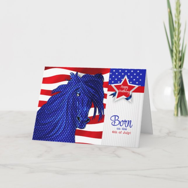 Tarjeta 4 de julio Tema del Caballo Patriótico (Anverso)