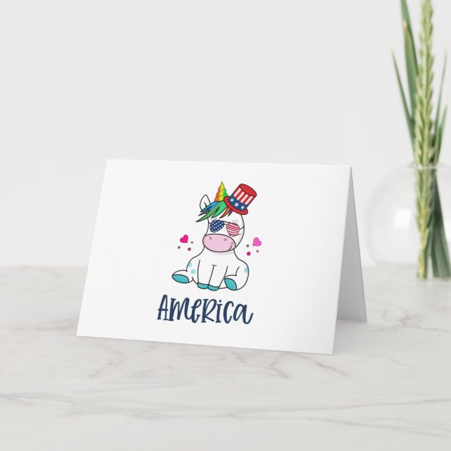Tarjeta 4 de julio Unicornio con gafas solares de bandera  (Anverso)
