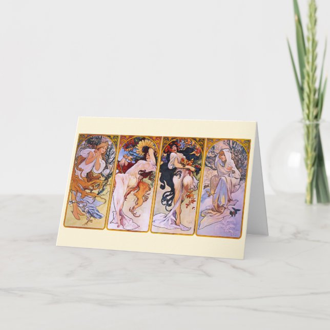 Tarjeta 4 Estaciones de Alphonse Mucha, Arte Nouveau Vinta (Anverso)