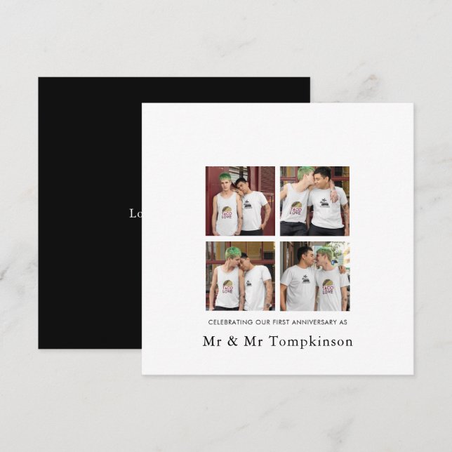 Tarjeta 4 foto LGBT Amo Esposo 1er aniversario negro (Anverso / Reverso)