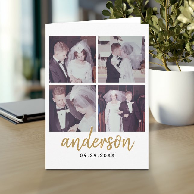 Tarjeta 4 Nombre manuscrito de colección de Bodas fotográf (Custom Greeting Card with Photo)