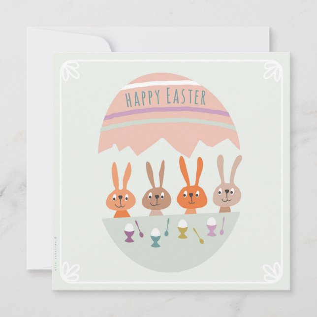 Tarjeta 4 paashaasjes aan tafel (Anverso)