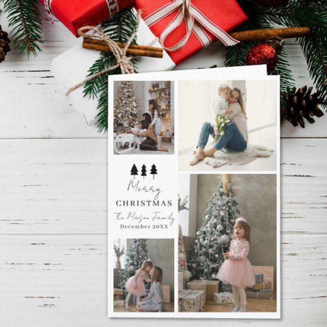 Tarjeta 4 Photo Family Christmas Card Trees Design (Subido por el creador)