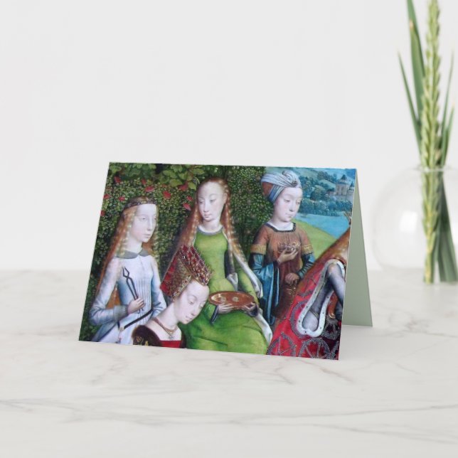 Tarjeta 4 Santos femeninos en un jardín (detalle; M 070) T (Anverso)