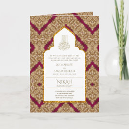 Tarjeta 4Pg NIKAH WALIMA Invitar Ornato Rojo De Oro