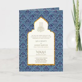 Tarjeta 4Pg NIKAH WALIMA Invitó al Islámico Ornato Azul